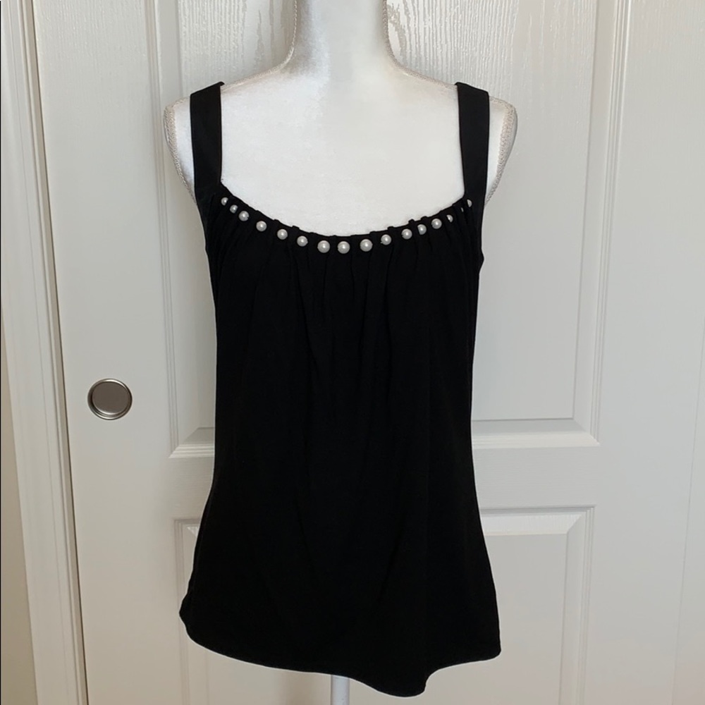 White House Black Market Black Tank Top with Pearl Accents